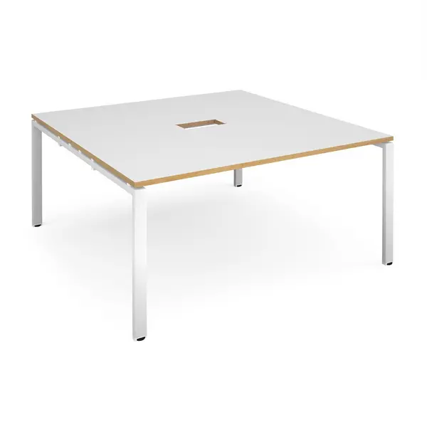Image of Adapt Square Office Boardroom Table With Power Module Cut Out - White/Oak - White Frame