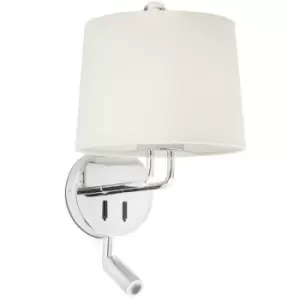 image of Faro Lighting - Faro Montreal Chrome, Beige Shade Wall Lamp With Reading Light