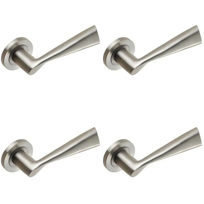 Image of Loops 4x PAIR Angular Design Handle on Round Rose Concealed Fix Satin Stainless Steel Metallics