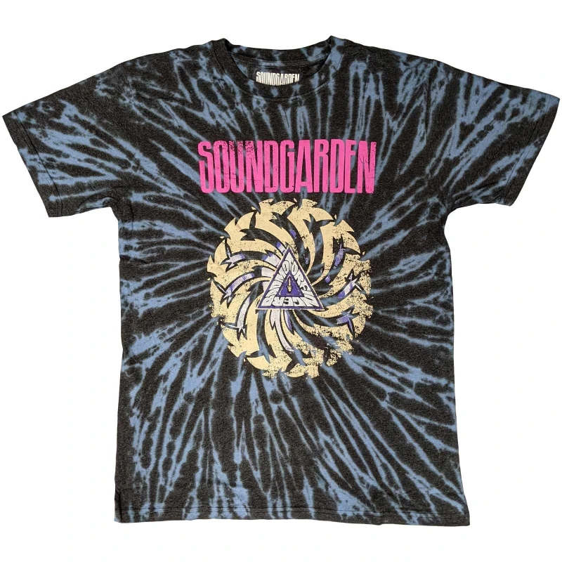 Image of Soundgarden Mens Badmotorfinger Tie Dye T-Shirt in Blue Size: Small Blue Male S
