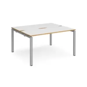 Image of Bench Desk 2 Person Starter Rectangular Desks 1400mm White/Oak Tops With Silver Frames 1200mm Depth Adapt