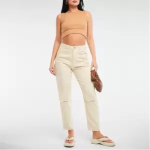 image of Missguided Petite Distressed Mom Jeans - White