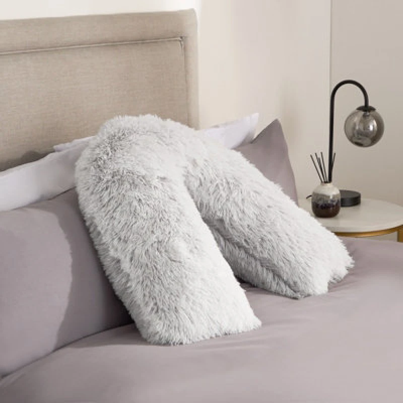 Image of OHS OHS V Shape Pillow Cushion Shaggy Neck Shoulder Support in Grey Grey One Size Unisex 5018626042965