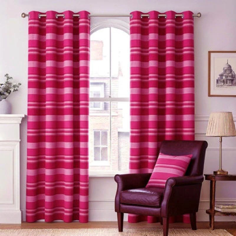 Image of Homescapes Cotton Morocco Striped Pink Curtains 117 X 228 Cm