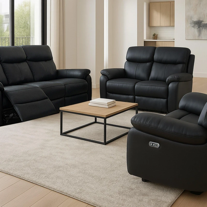 Image of Aspire Aspire Kingsmere 3 + 2 + 1 Power Recliner Sofa Suite in Real Leather in Black One Size Unisex 5057632315137