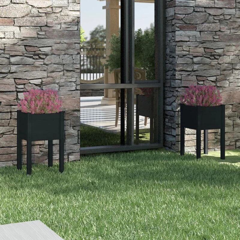 Image of VIDAXL Garden Planters 2 pcs Black 40x40x70cm Solid Pinewood Vidaxl 8720286815298