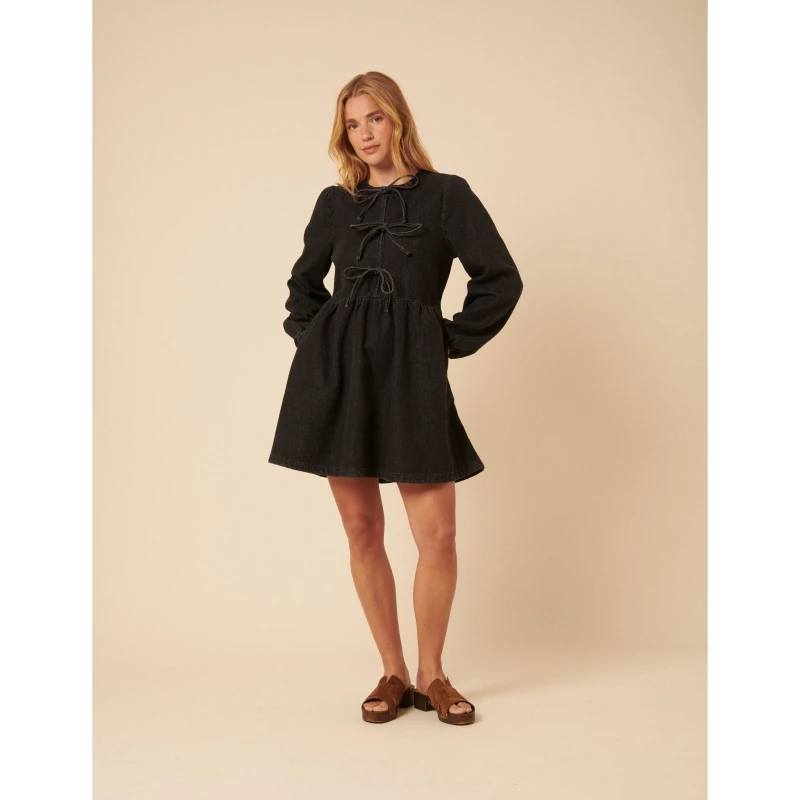Image of Nobodys Child Womens Eden Denim Mini Dress Black female 12 (M)