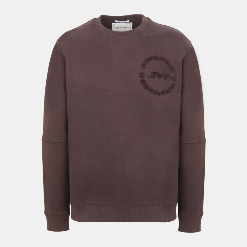 Image of Jack Wills Mens Boucle Cotton Long Sleeve Oversized Fit Crew Sweatshirt Black Coffee male S