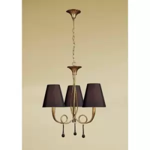 Image of Paola pendant light 3 E14 bulbs, painted gold with Black lampshades & droplet amber glass