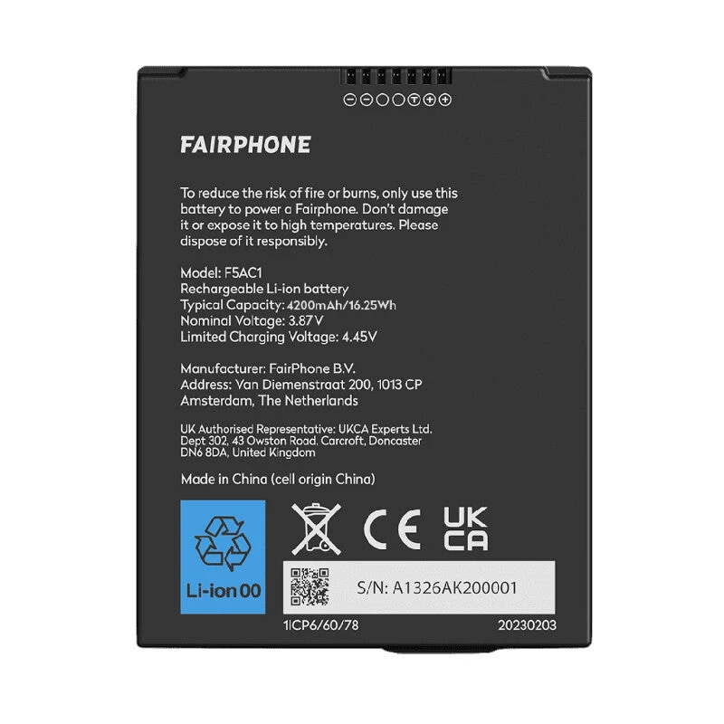 Image of Fairphone Fairphone F5BATT-1ZW-WW1 mobile phone spare part Battery F5BATT-1ZW-WW1