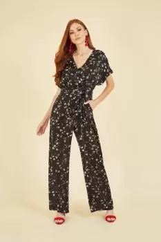 image of Black Pebble Print Satin Jumpsuit