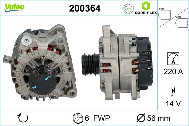 Image of VALEO 200364 Generator VALEO CORE-FLEX Alternator Charging Current: 220A, Voltage: 14V Alternator (4)