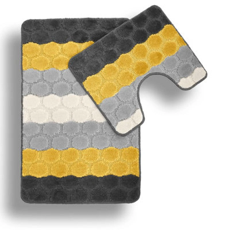 Image of Velosso Hex Stripe Bath And Pedestal Mat Yellow