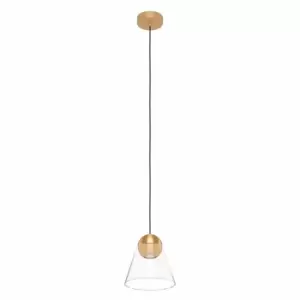 image of Eglo Modern Single Pendant In Clear Glass And Brass Finish