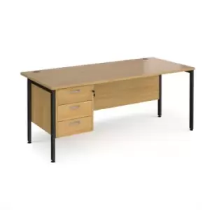 image of Office Desk Rectangular Desk 1800mm With Pedestal Oak Top With Black Frame 800mm Depth Maestro 25 MH18P3KO