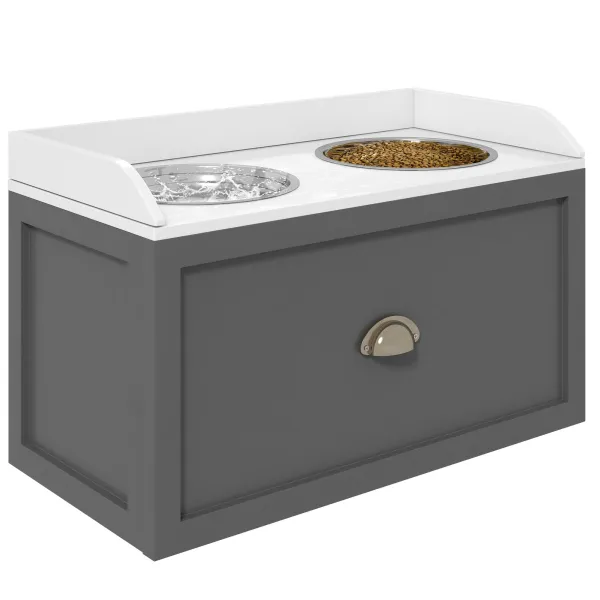 Image of Elevated Dog Bowls w/ 21L Storage Drawer for Large Dogs - Grey