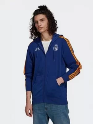 Image of adidas Real Madrid 3-stripes Full-zip Hoodie, Blue/White/Orange Size M Men