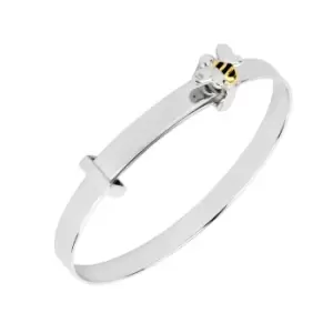 image of D for Diamond Childrens Silver & Gold Plated Diamond Bee Expandable Bangle