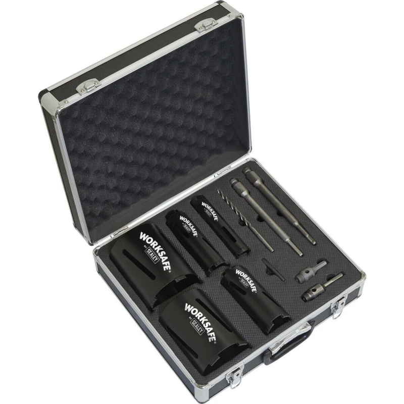 Image of Loops 5 Piece Diamond Core Hole Saw Kit - 5 Sizes - SDS Plus and Hex Adaptors Multi