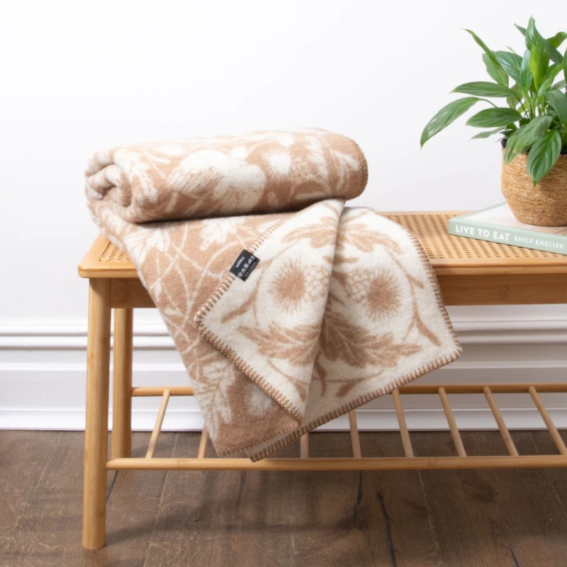 Image of Native Natural Soft Beige Bird Pure Wool Blanket Size: Large Beige Unisex Large