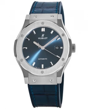 image of Hublot Classic Fusion 42mm Automatic Blue Dial Titanium Case Leather Strap Mens Watch 542.NX.7170.LR 542.NX.7170.LR