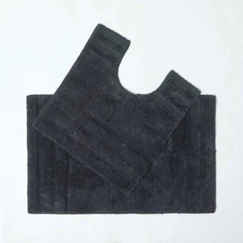 Image of Homescapes Spa Supreme Luxury Bath Mat and Pedestal Set Black