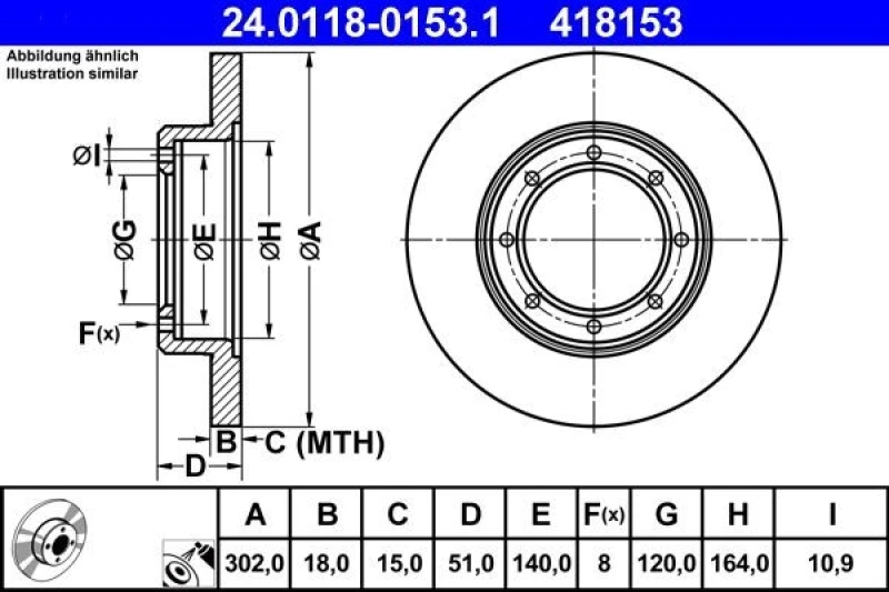 Image of ATE 24.0118-0153.1 Brake disc solid, Coated Brake Disc (82)