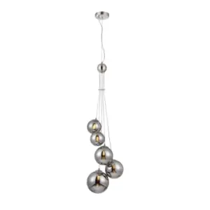 image of Marshall Ceiling Pendant, 5 Light G9, Satin Nickel, Chrome Plated Glass