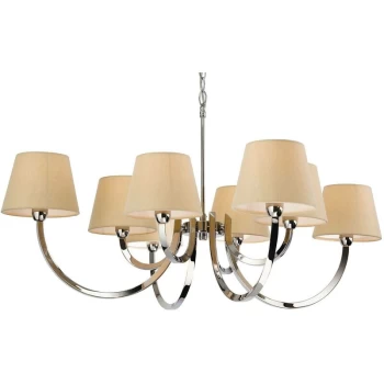 Image of Firstlight - Fairmont - 8 Light Multi Arm Chandelier Polished Stainless Steel, Cream Linen Shade, E14