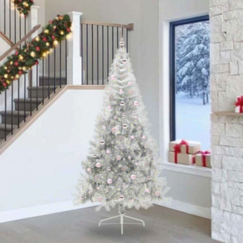 Image of vidaXL Artificial Pre-lit Christmas Tree with Pink Balls Silver 240cm PET, Silver 3397234