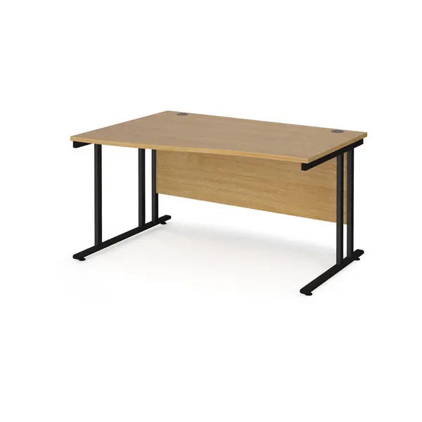 image of Maestro 25 Wave Desk Black Frame and Oak Table Top - Left Hand - 1400mm