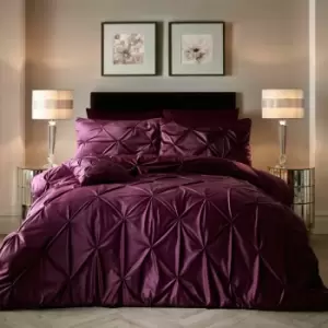 image of Mira Pinch Pleated Velvet Duvet Cover Set, Damson, King - Soiree