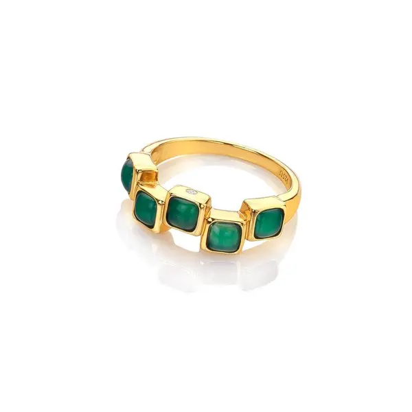 Image of Hot Diamonds x Gemstones Square Stepped Green Agate Ring DR268/XL Size