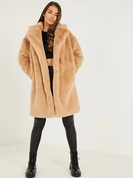 Image of Quiz Stone Faux Fur Coat - 6 - natural