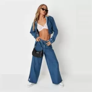Image of Missguided Split Hem Wide Leg Jean - Blue