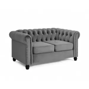 image of Home Detail - Chesterfield Studded Grey Velvet 2 Seater Sofa