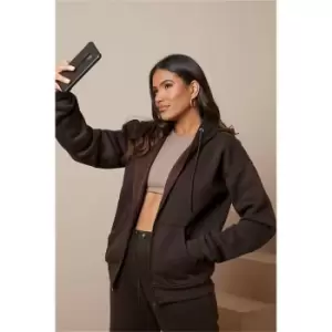 Image of I Saw It First Chocolate Oversized Zip Front Hoodie With Pockets - Brown