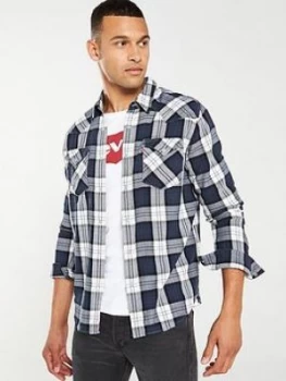 Image of Levis Western Checked Shirt - Navy/White Size S, Men