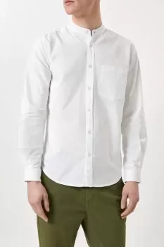 Image of Mens White Grandad Collar Long Sleeve Oxford Shirt