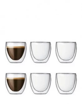 image of Bodum Transparent Set Of 6 Pavina Double Wall Glasses, 80Ml