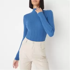 image of Missguided Tall Rib High Neck Knit Bodysuit - Blue