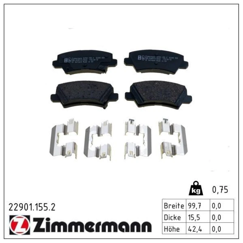Image of ZIMMERMANN Brake pad set ZIMMERMANN 22901.155.2