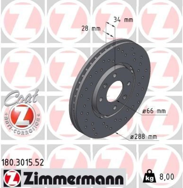 Image of ZIMMERMANN Brake disc ZIMMERMANN 180.3015.52