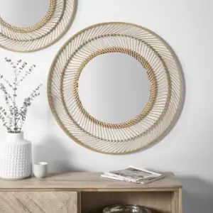 image of Bamboo Large Round Wall Mirror, 90cm Brown