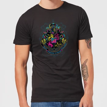Image of Harry Potter Hogwarts Neon Crest Mens T-Shirt - Black - 3XL - Black
