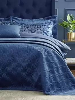 image of Catherine Lansfield Art Deco Pearl Bedspread 220X230 In Navy