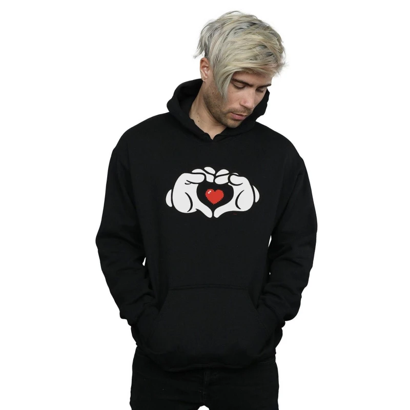 Image of Disney Men Mickey Mouse Heart Hands Hoodie in Black Size: Small Black S Male 5057972522257