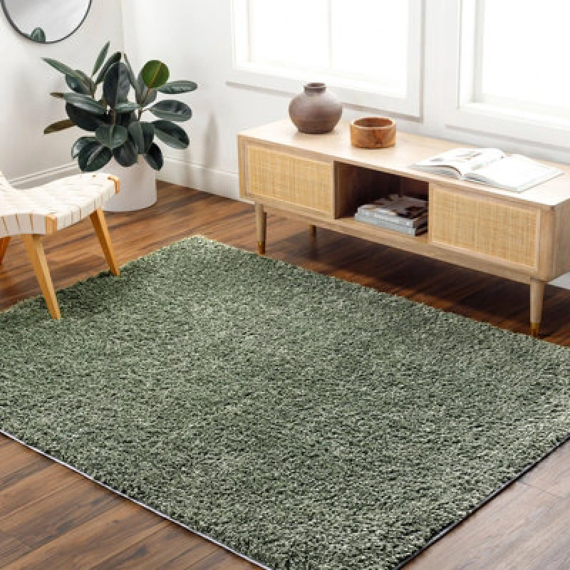 Image of Livabliss Shaggy Solid Color Plush Pile Green Soso Area Rug 160 X 213cm - Easy Care, Non Shedding, Ideal For Living Room & Bedroom