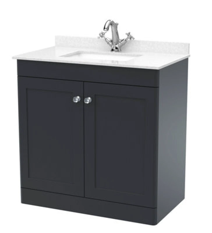 Image of Nuie Classique Floor Standing 2 Door Unit & 1 Tap Hole White Marble Top With Square Basin