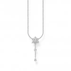 image of Sterling Silver Snowflake With White Stones Necklace KE2171-051-14-L45V